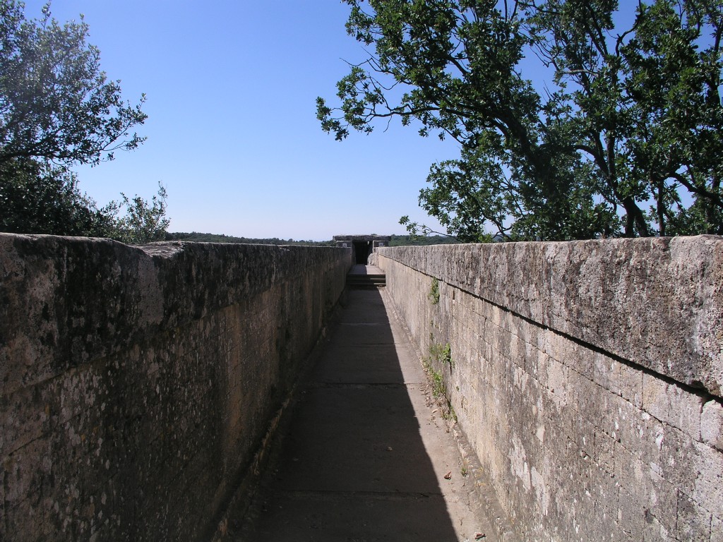 Looking down the aquaduct at Pont du Gard
